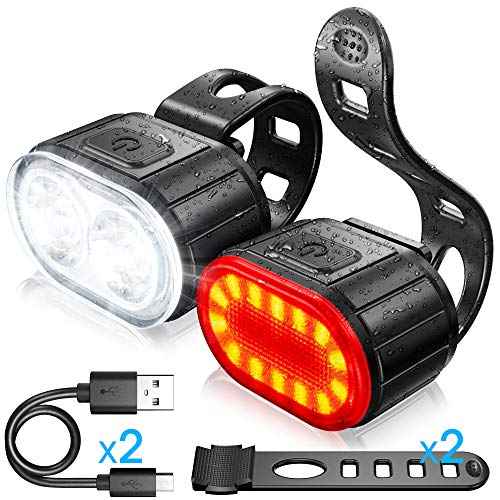 Los faros LED de luces de la bicicleta delantera y trasera recargable y luces traseras 