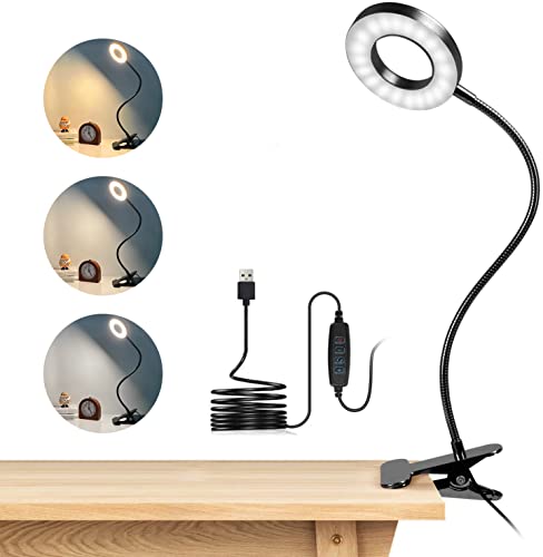 lámpara de pinza LED oficina para dormitorio 3 modos y 10 niveles de brillo cuello de cisne 5 W color blanco Eyocean Lámpara de lectura lámpara de noche con función de apagado automático 